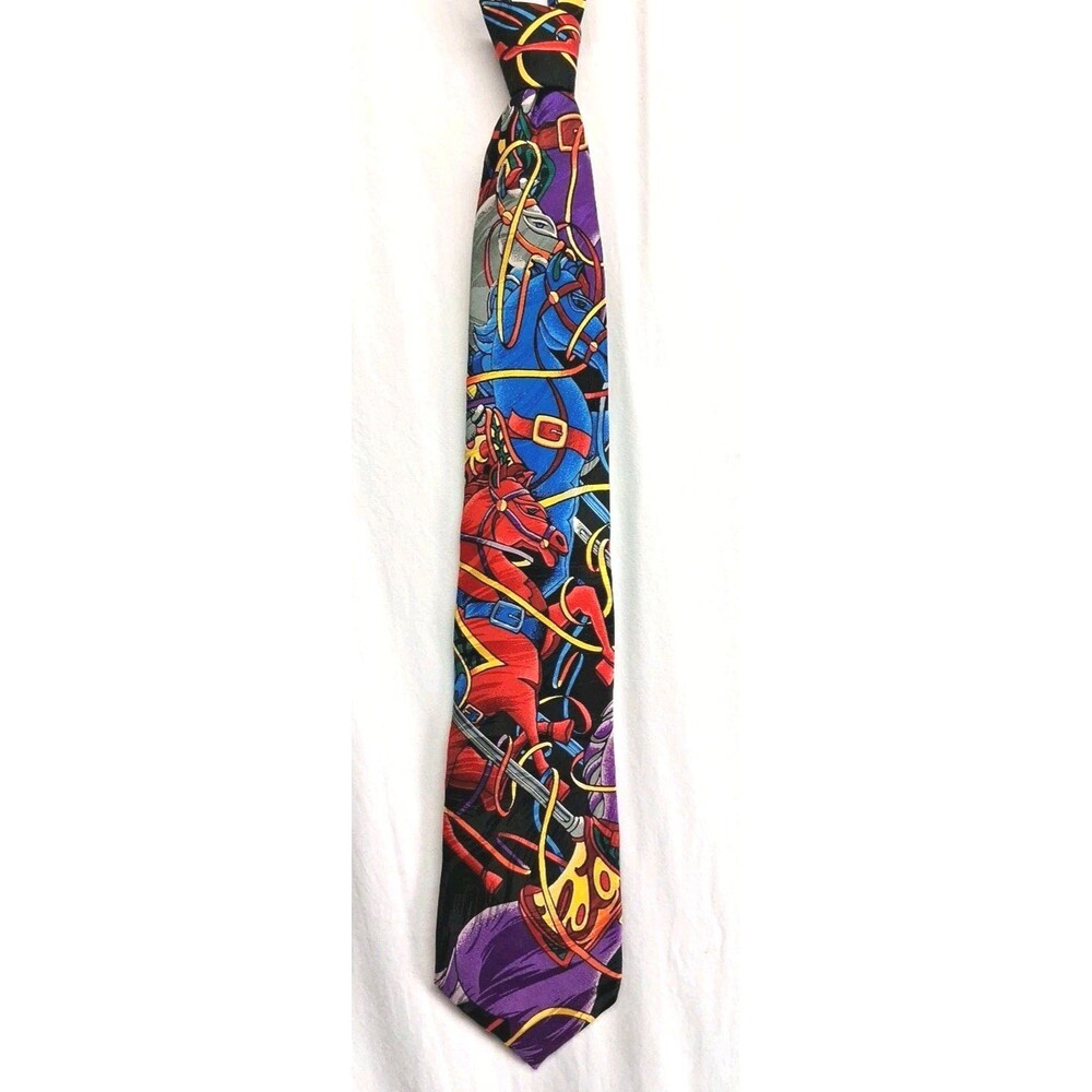 Rush Limbaugh No Boundaries Horse Carousel Tie Vintage 90s Silk Bright Colors